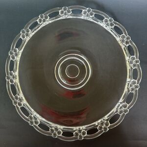 Vtg Glass Serving Platter Openwork Rim Round Dish Centerpiece
